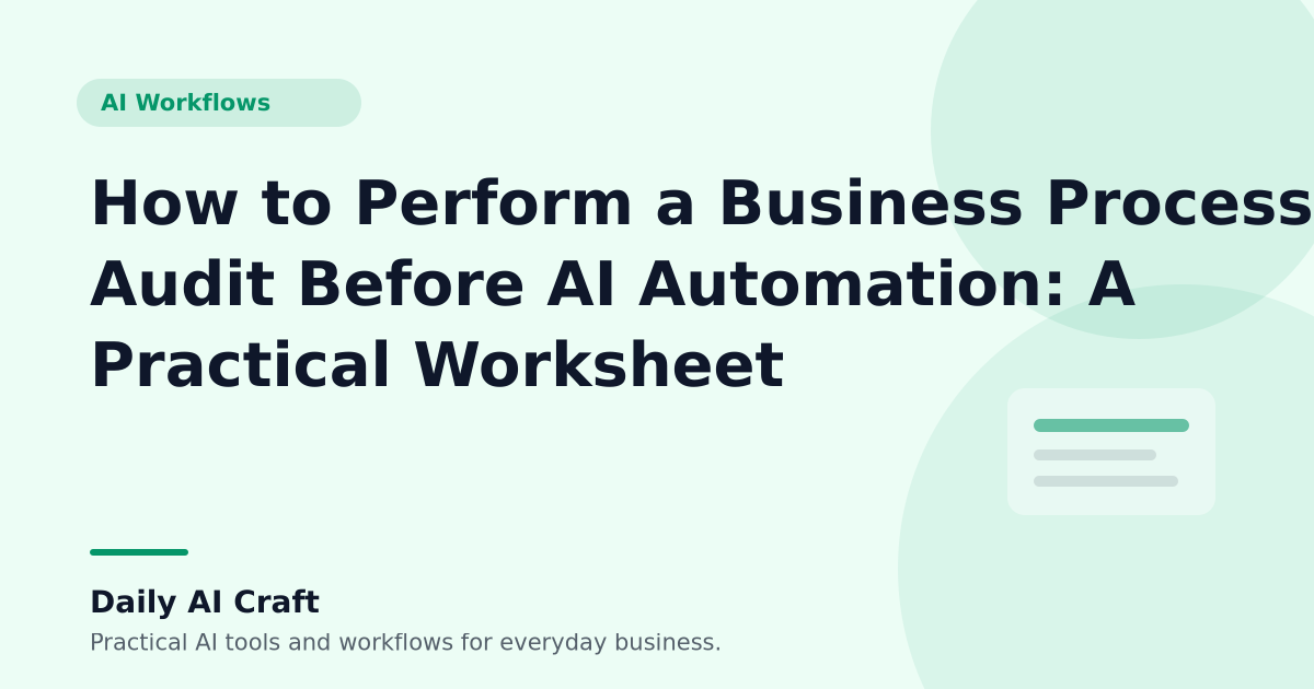 How to Perform a Business Process Audit Before AI Automation: A Practical Worksheet - Daily AI Craft